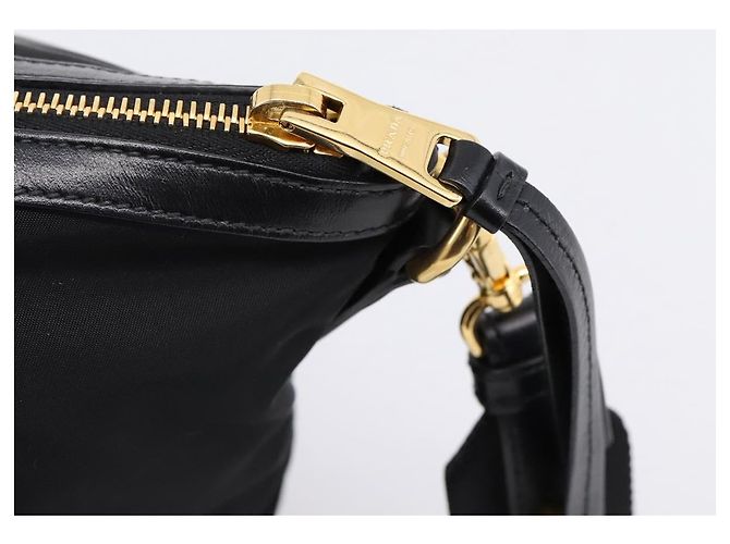 Borsa a Mano PRADA Nylon Pelle 2way Nero Oro Auth ki6822V D'oro - vista 19