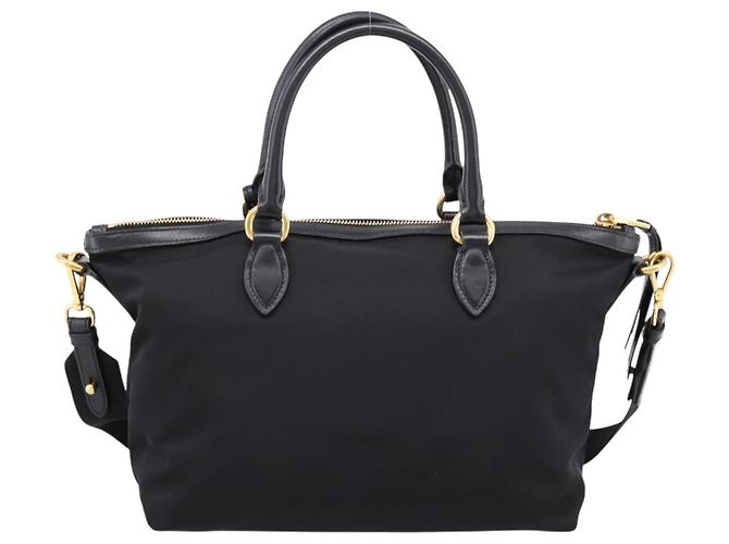 Borsa a Mano PRADA Nylon Pelle 2way Nero Oro Auth ki6822V D'oro - vista 2