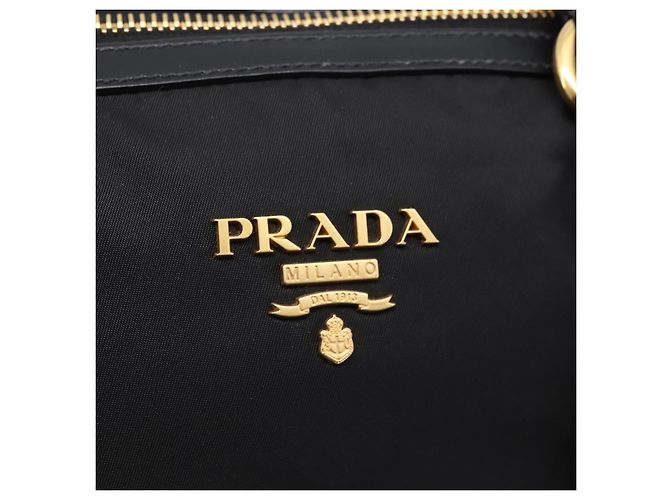 Borsa a Mano PRADA Nylon Pelle 2way Nero Oro Auth ki6822V D'oro - vista 20