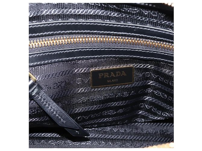 Borsa a Mano PRADA Nylon Pelle 2way Nero Oro Auth ki6822V D'oro - vista 21