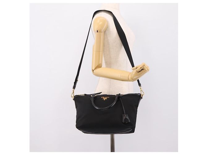 Borsa a Mano PRADA Nylon Pelle 2way Nero Oro Auth ki6822V D'oro - vista 27