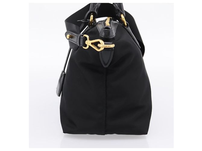 Borsa a Mano PRADA Nylon Pelle 2way Nero Oro Auth ki6822V D'oro - vista 4
