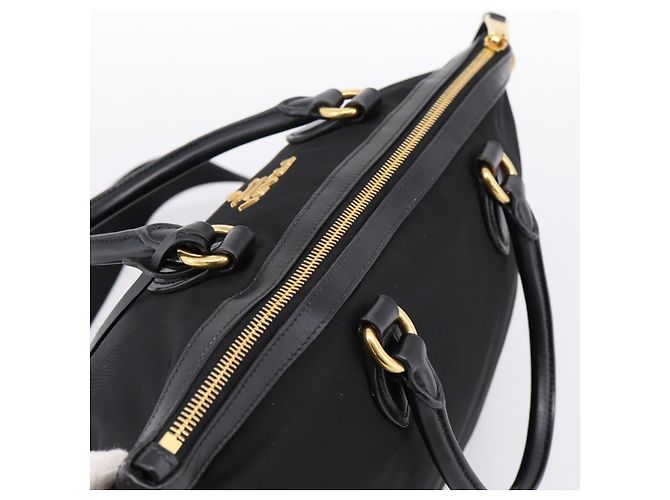 Borsa a Mano PRADA Nylon Pelle 2way Nero Oro Auth ki6822V D'oro - vista 6
