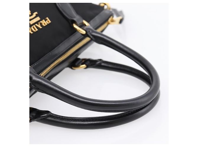 Borsa a Mano PRADA Nylon Pelle 2way Nero Oro Auth ki6822V D'oro - vista 7
