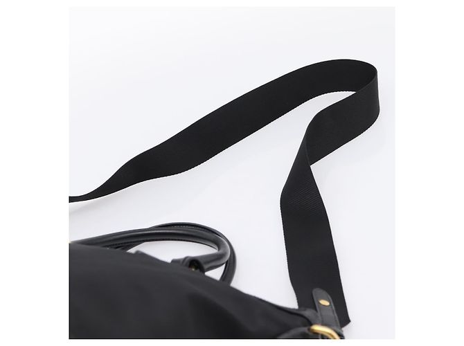 Borsa a Mano PRADA Nylon Pelle 2way Nero Oro Auth ki6822V D'oro - vista 9