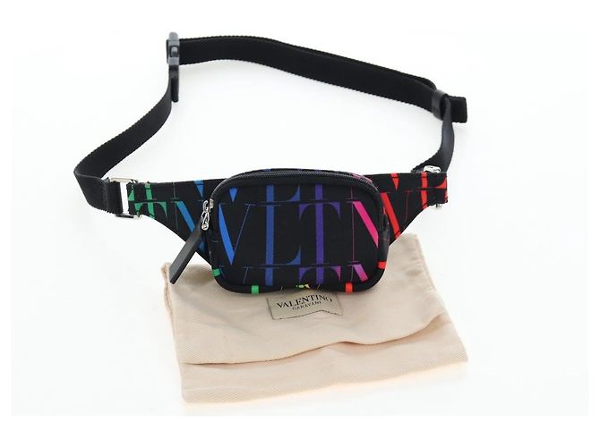 VALENTINO Schultertasche Pouch Canvas Black Silver Auth 203663M Schwarz Silber - Ansicht 12
