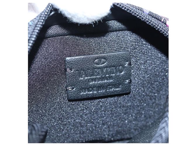 VALENTINO Schultertasche Pouch Canvas Black Silver Auth 203663M Schwarz Silber - Ansicht 19