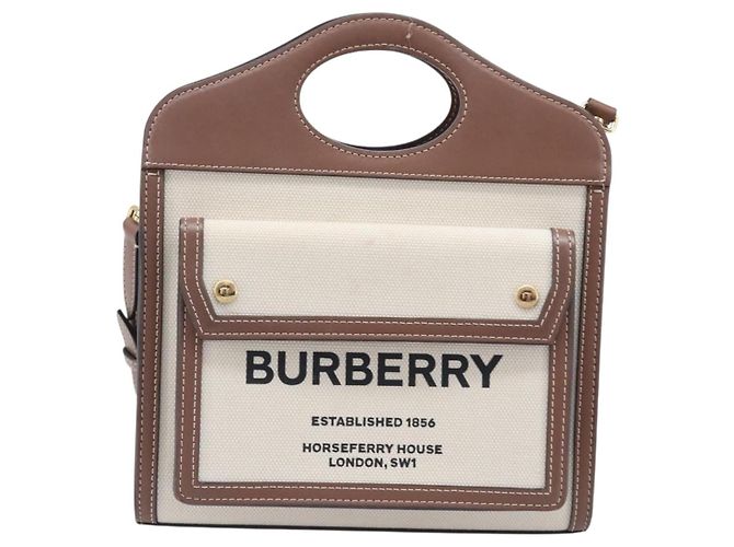 Borsa a mano BURBERRY Canvas 2way Beige Gold Auth 204656V D'oro - vista 13