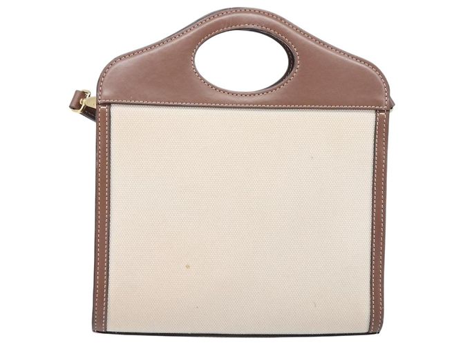 Borsa a mano BURBERRY Canvas 2way Beige Gold Auth 204656V D'oro - vista 2