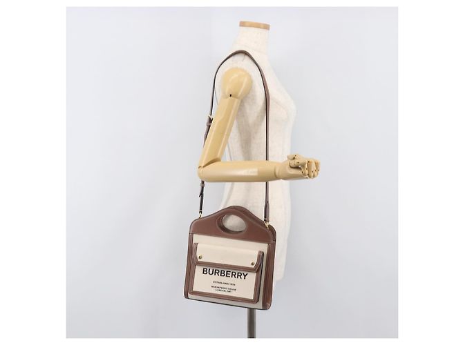 Borsa a mano BURBERRY Canvas 2way Beige Gold Auth 204656V D'oro - vista 29