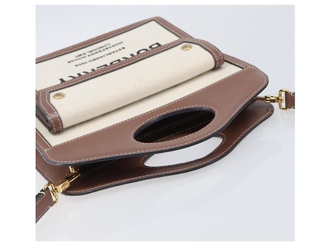 Borsa a mano BURBERRY Canvas 2way Beige Gold Auth 204656V D'oro - vista 7