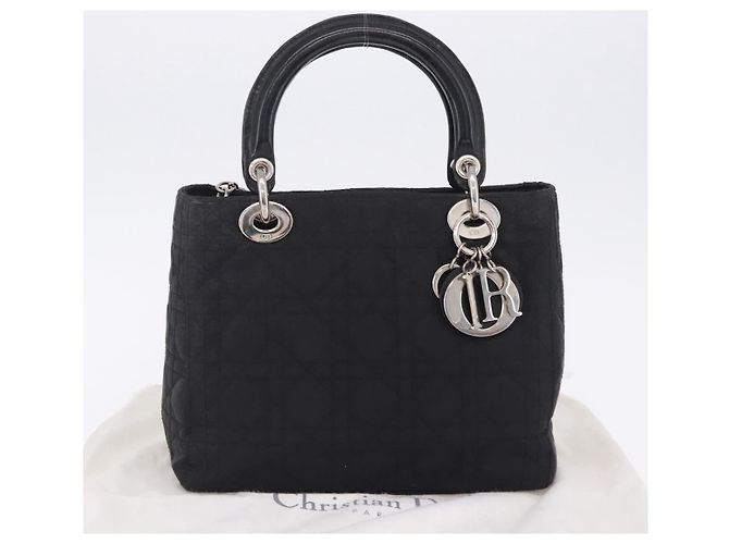 Borsa Christian Dior Lady Dior Canage Nylon Black Silver Auth 201347 Nero Argento - vista 12