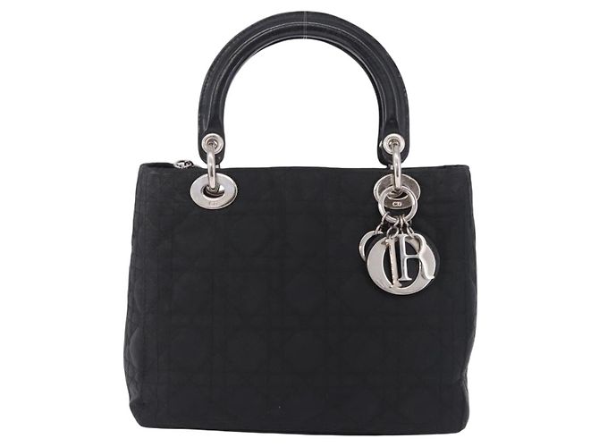 Borsa Christian Dior Lady Dior Canage Nylon Black Silver Auth 201347 Nero Argento - vista 13