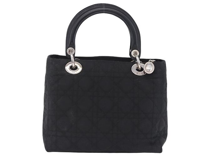 Borsa Christian Dior Lady Dior Canage Nylon Black Silver Auth 201347 Nero Argento - vista 2