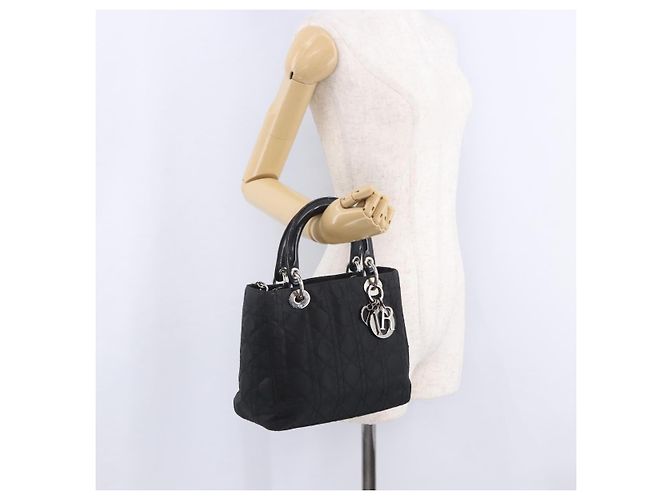 Borsa Christian Dior Lady Dior Canage Nylon Black Silver Auth 201347 Nero Argento - vista 27