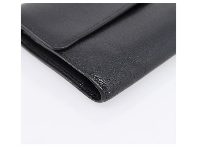 Cartera larga CHANEL de cuero negro con CC plateado Auth 204783 Plata - vista 14