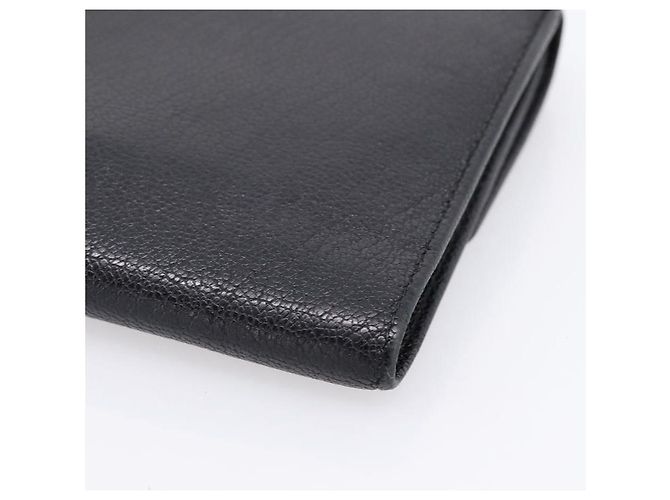 Cartera larga CHANEL de cuero negro con CC plateado Auth 204783 Plata - vista 15