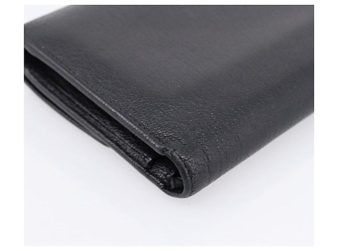 Cartera larga CHANEL de cuero negro con CC plateado Auth 204783 Plata - vista 16