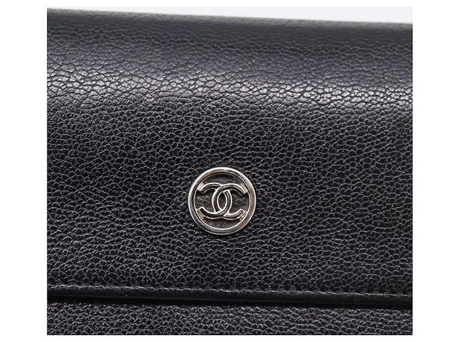 Cartera larga CHANEL de cuero negro con CC plateado Auth 204783 Plata - vista 17