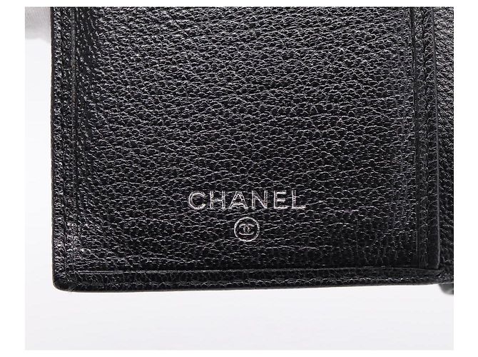 Cartera larga CHANEL de cuero negro con CC plateado Auth 204783 Plata - vista 18