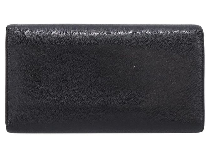 Cartera larga CHANEL de cuero negro con CC plateado Auth 204783 Plata - vista 2