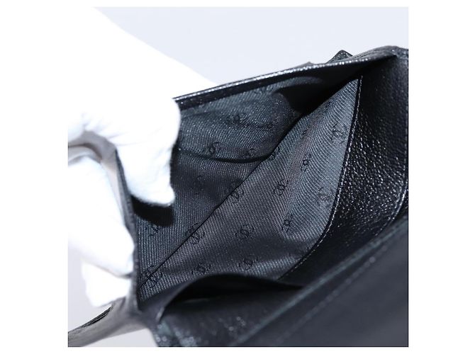 Cartera larga CHANEL de cuero negro con CC plateado Auth 204783 Plata - vista 20
