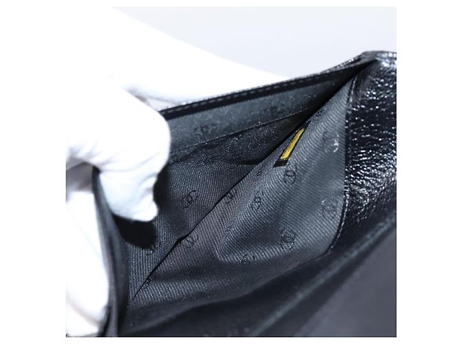 Cartera larga CHANEL de cuero negro con CC plateado Auth 204783 Plata - vista 21