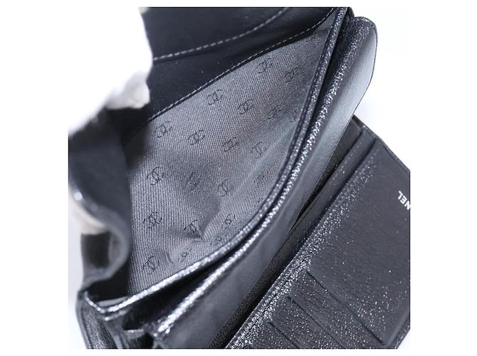 Cartera larga CHANEL de cuero negro con CC plateado Auth 204783 Plata - vista 23