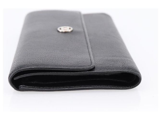 Cartera larga CHANEL de cuero negro con CC plateado Auth 204783 Plata - vista 3