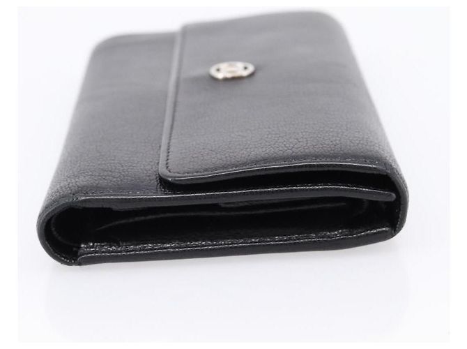 Cartera larga CHANEL de cuero negro con CC plateado Auth 204783 Plata - vista 4