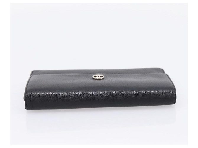 Cartera larga CHANEL de cuero negro con CC plateado Auth 204783 Plata - vista 5