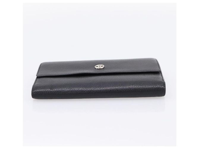 Cartera larga CHANEL de cuero negro con CC plateado Auth 204783 Plata - vista 6