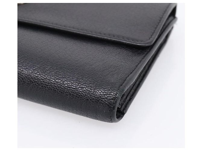 Cartera larga CHANEL de cuero negro con CC plateado Auth 204783 Plata - vista 7