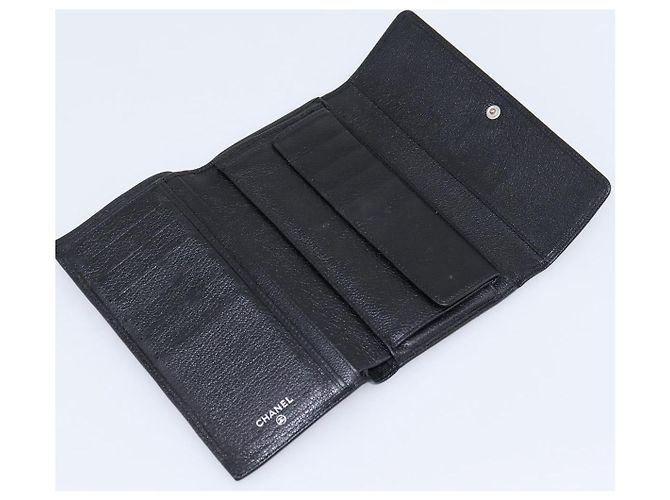 Cartera larga CHANEL de cuero negro con CC plateado Auth 204783 Plata - vista 8