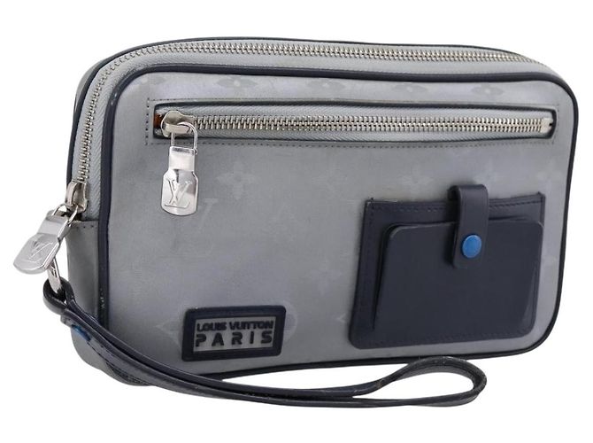 Borsa a pochette LOUIS VUITTON Monogram Satellite Alpha Clutch Bag Silver M44171 LV Auth 204313A Argento - vista 2