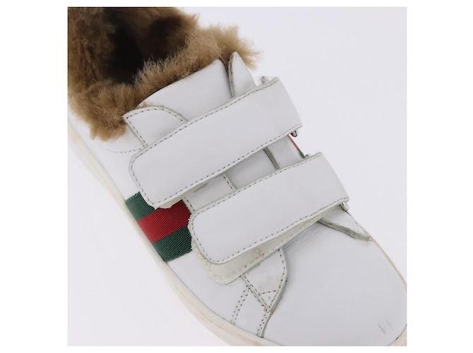 GUCCI Web Sherry Line Kinderschuhe aus Leder Weiß Auth ar14270 - Ansicht 10