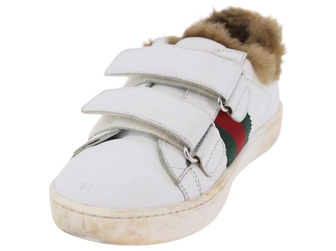 GUCCI Web Sherry Line Kinderschuhe aus Leder Weiß Auth ar14270 - Ansicht 2