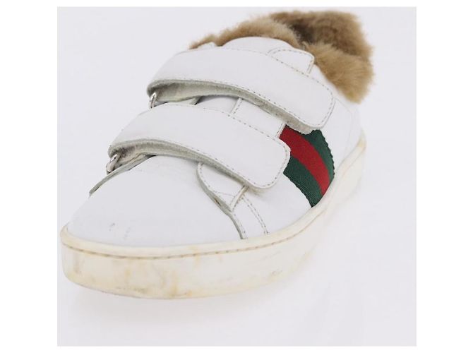 GUCCI Web Sherry Line Kinderschuhe aus Leder Weiß Auth ar14270 - Ansicht 21