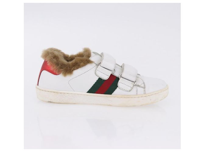 GUCCI Web Sherry Line Kinderschuhe aus Leder Weiß Auth ar14270 - Ansicht 23