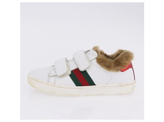 GUCCI Web Sherry Line Kinderschuhe aus Leder Weiß Auth ar14270 - Ansicht 24