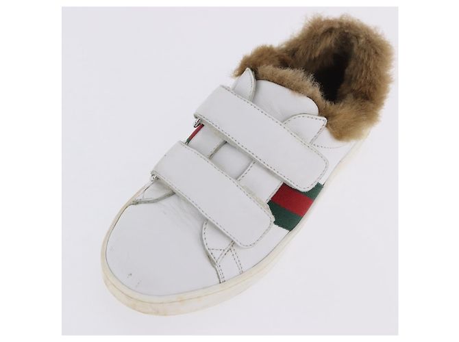 GUCCI Web Sherry Line Kinderschuhe aus Leder Weiß Auth ar14270 - Ansicht 25