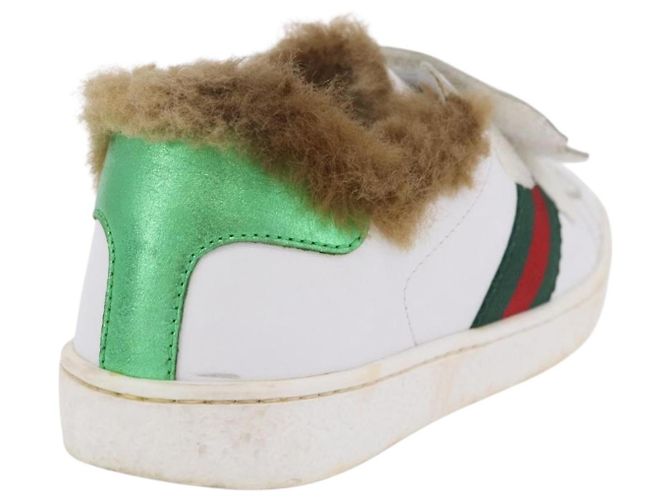 GUCCI Web Sherry Line Kinderschuhe aus Leder Weiß Auth ar14270 - Ansicht 3