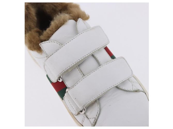 GUCCI Web Sherry Line Kinderschuhe aus Leder Weiß Auth ar14270 - Ansicht 32