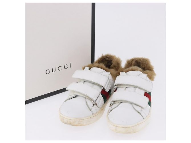 GUCCI Web Sherry Line Kinderschuhe aus Leder Weiß Auth ar14270 - Ansicht 39