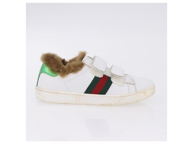 GUCCI Web Sherry Line Kinderschuhe aus Leder Weiß Auth ar14270 - Ansicht 4