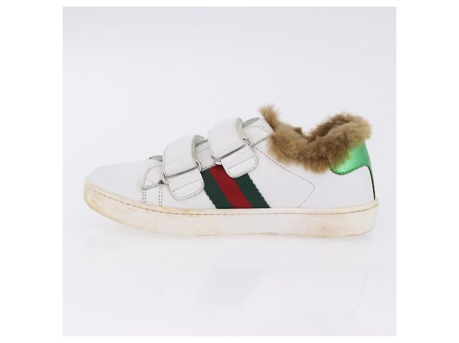 GUCCI Web Sherry Line Kinderschuhe aus Leder Weiß Auth ar14270 - Ansicht 5