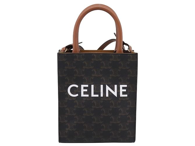 Céline Bolso de mano CELINE Triomphe Canvas Mini Vertical Cabas PVC 2way Negro Auth 204112M - vista 13
