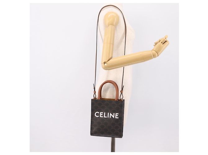 Céline Bolso de mano CELINE Triomphe Canvas Mini Vertical Cabas PVC 2way Negro Auth 204112M - vista 23