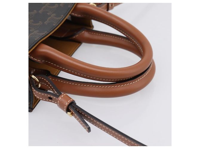 Céline Bolso de mano CELINE Triomphe Canvas Mini Vertical Cabas PVC 2way Negro Auth 204112M - vista 7