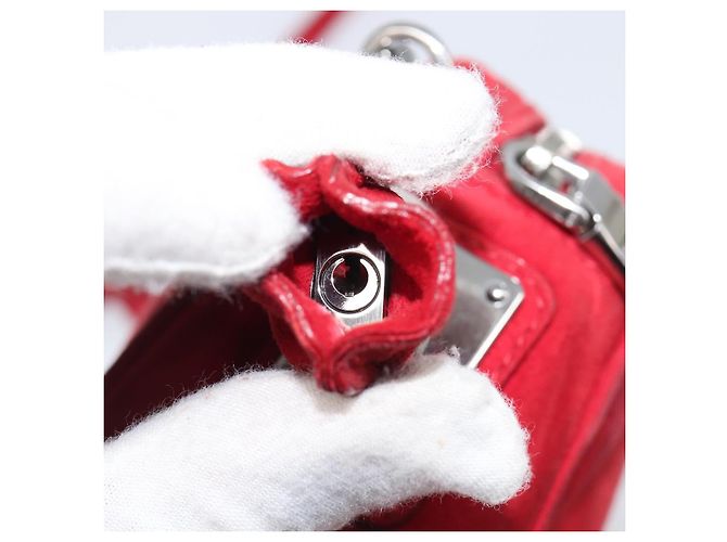 Bolsa de Ombro PRADA Camurça Vermelha Prata Auth 201372 Vermelho - vista 10
